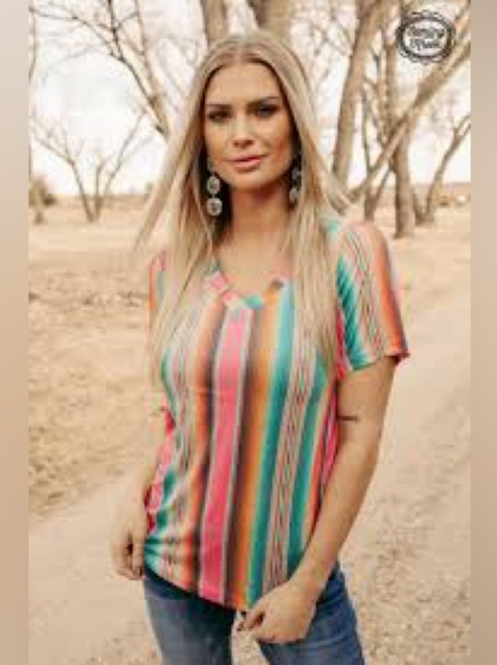 Sterling Kreek Summer Serape T-shirt Top Small Western Boho